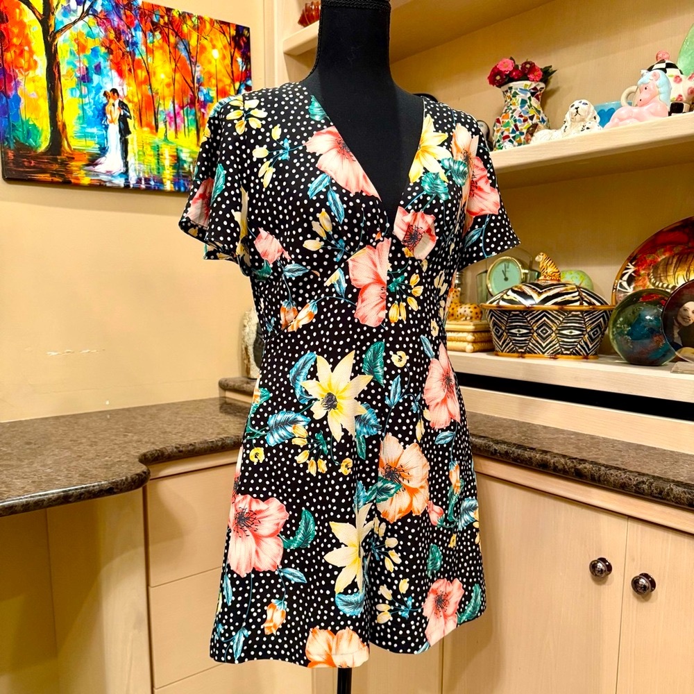 Zara Floral And Black And White Polka Dot Romper
